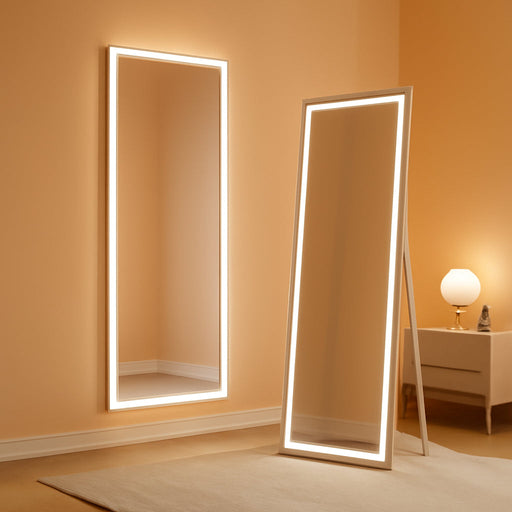 LED Full Length Mirror, 56"X16" Full Body Mirror with Lights, Dimmable & 3 Color Lighting, Standing/Leaning/Wall Mounted Vanity Mirror for Bedroom, Dressing Room, Living Room