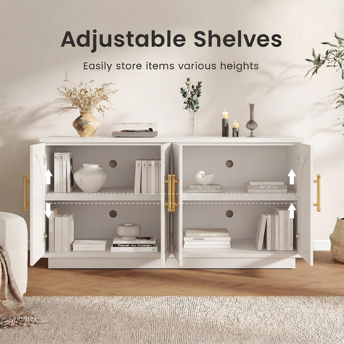 59" Arched Buffet Cabinet with Storage,Modern Wood Sideboard Credenza with Adjustable Shelves,4-Door Media Console Table for Living Room, Dining Room or Entryway, Cream Grey(Not White)
