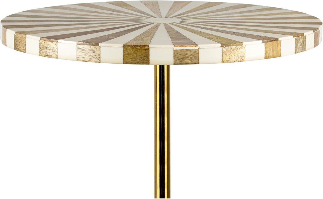 END1004A Calix 23.5" Contemporary Minimalist Metal/Resin round End Table, Light Brown/White Drink Table for Living Room, Bedroom, Office, Bathroom