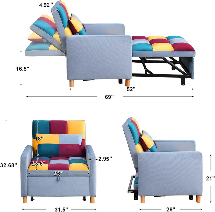 Convertible Sleeper Sofa Chair Rainbow 3In1 Compact