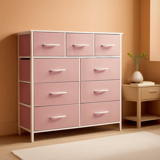 Pink Linen UltraFabricStorage Dresser With Nine Drawers
