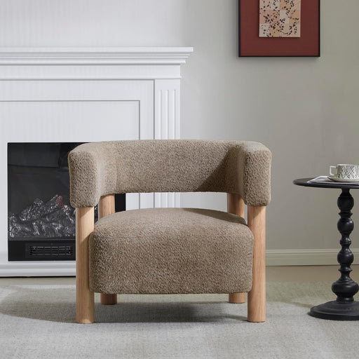 Low Profile BoucleFabric Accent Chair LightCamelTone