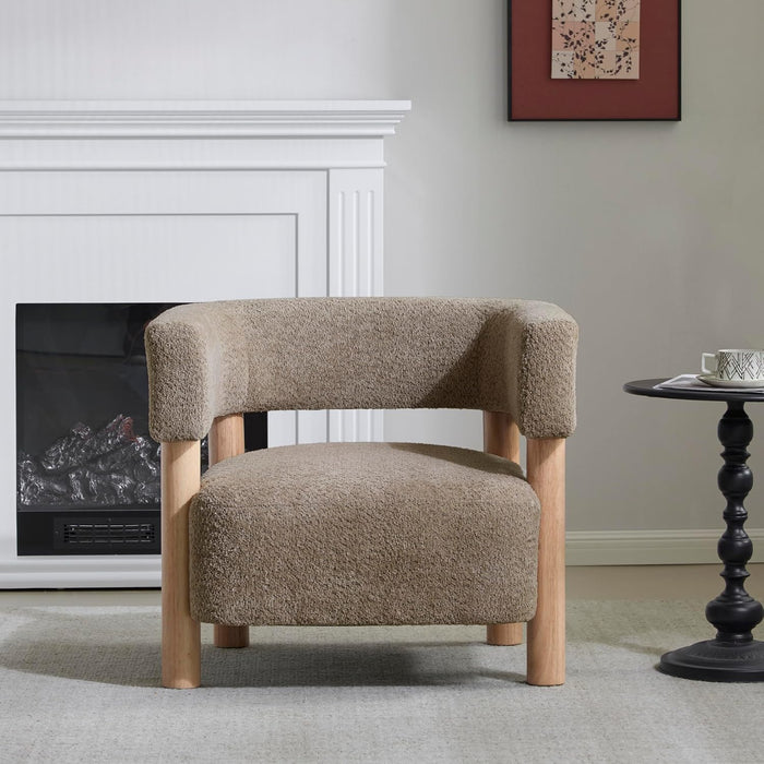 Low Profile BoucleFabric Accent Chair LightCamelTone
