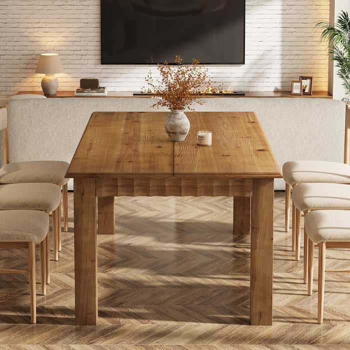 63-Inch Solid Wood Dining Table for 6, Farmhouse Kitchen Table with Heavy Duty Legs, Rectangular Wood Dinner Table for Dining Room, Living Room, Dark Brown