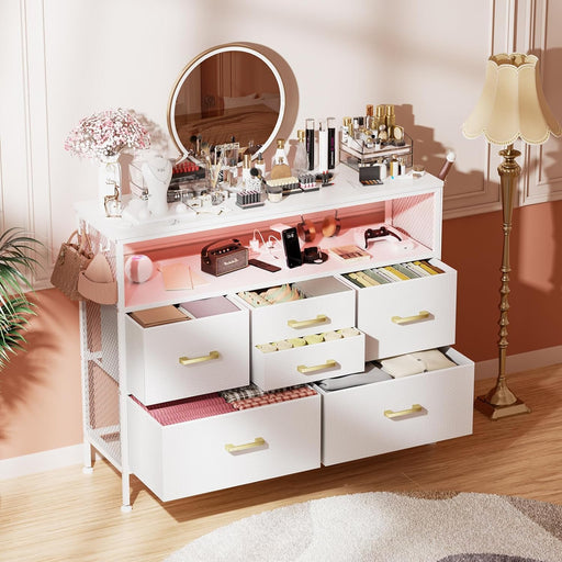 White Dresser with TV Stand & Outlets