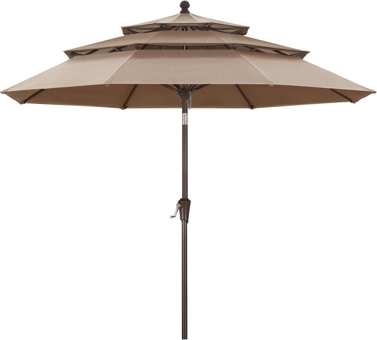 OLEFIN® 5-Year No Fading 9FT 3 Tiers Patio Umbrella, Outdoor Table Umbrella with 8 Sturdy Ribs for Deck, Backyard, Garden, Yard (Khaki)