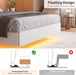 King Floating Bed Frame with LED Lights & Charging Station, Upholstered Platform Bed with Storage Headboard, Wood Slats Support, No Box Spring Needed, Easy to Assemble, White