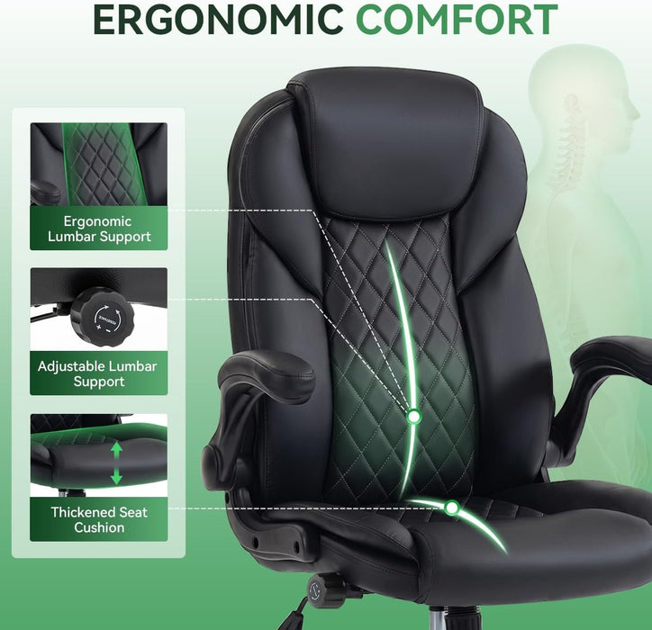 Ergonomic Office Chair - High Back PU Leather Desk Chair Black