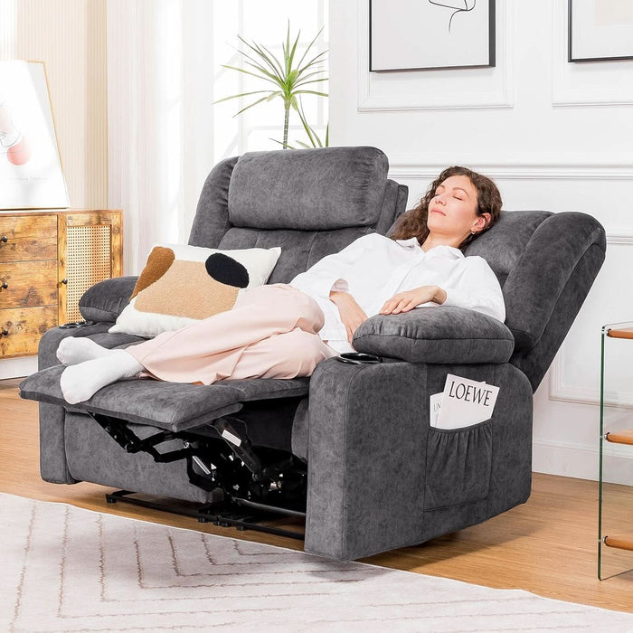 Manual Recliner Couch，Fabric Reclining Sofa Chair with Cup Holders, Upholstered Reclinerchair Set with Side Pockets Suitable for Living Room Furniture (2)