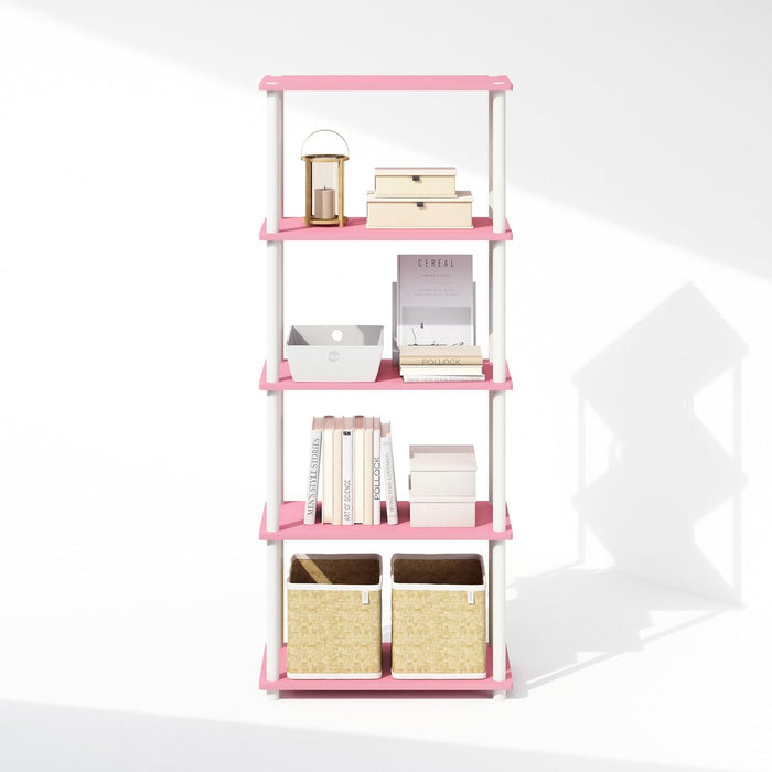 Pink White Five Tier PremiumDurableWoodenBookshelf HomeOffice