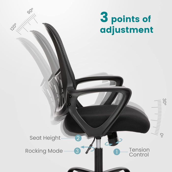 Office Chair, Mid Back Computer Ergonomic Mesh Desk with Larger Seat, Executive Height Adjustable Swivel Task with Lumbar Support and Armrests for Women Adults