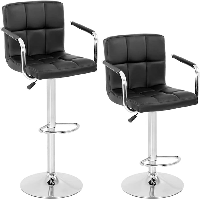 Modern Bar Stool Set of 2 Barstools Armrest Height Adjustable Counter Stools Bar Chairs Swivel Bar Stool PU Leather Hydraulic Dining Room Chairs Home Kitchen Stools (Black)