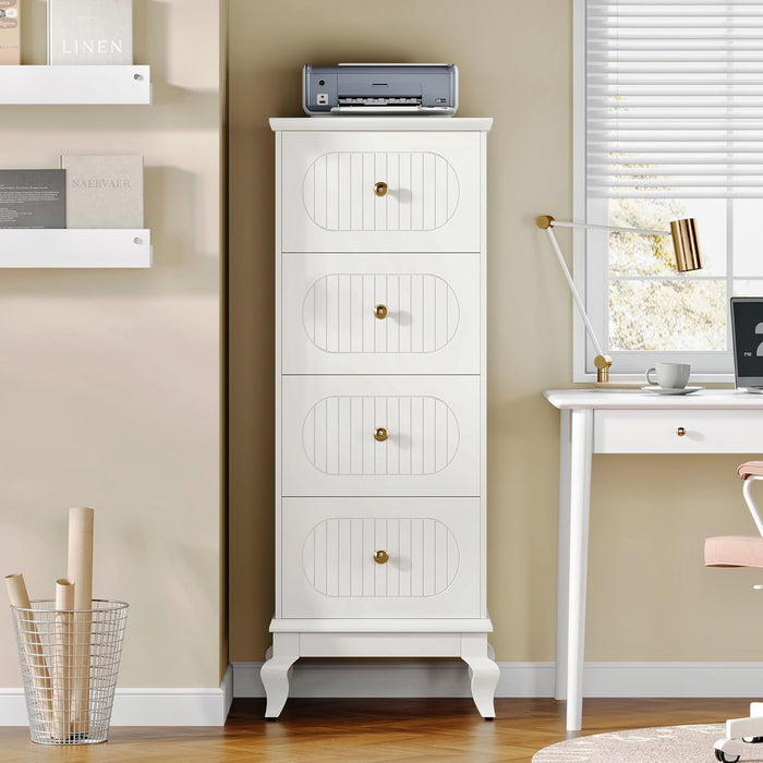 White Wooden File Cabinet, 4 Drawers, Adjustable