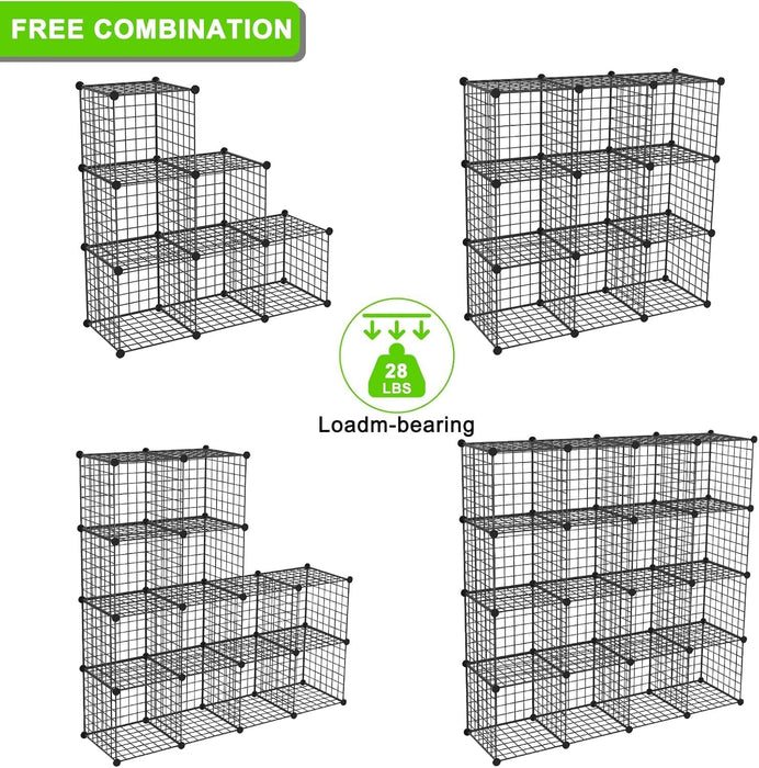 Wire Storage Cubes, Metal Storage Shelves Bookshelf, Stackable Modular Closet Organizer for Bedroom Living Room, Office, Black (20-Cube, Iron)