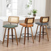 Swivel Bar Height Stools, Mid Century Modern Bar Stools with Curved Back | Solid Bentwood Frame, Walnut Finish, Cane Back, PU Leather Upholstered Seat, Kitchen Barstools for Bar, Cafe, Pub, Restaurant