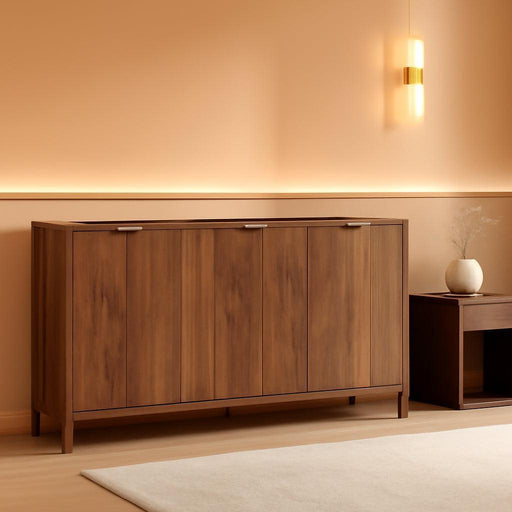 55" Large Buffet Sideboard with Storage, 33" Tall Kitchen Buffet Storage Cabinet with 4 Doors, Modern Coffee Bar Cabinet with Gold Handles, Long Sideboard Buffet Table for Kichen, Walnut