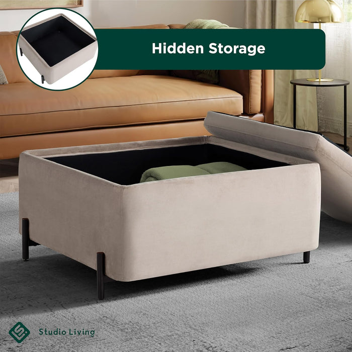 ® Connor 31.1" Large Storage Ottoman, Modern Boho, Matte Black Metal Legs, Velvet Fabric, Taupe