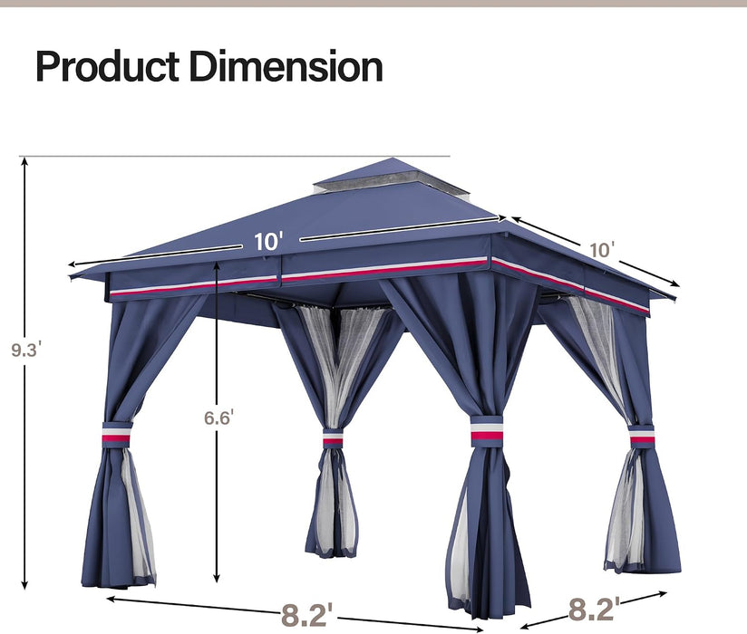 Patio Gazebo 10'X10', Outdoor Heavy Duty Party Tent Shelter with Double Roofs, Mosquito Nettings and Privacy Screens for Backyard, Garden, Lawn, Classic Blue