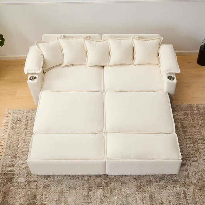 King Size Beige UltraLuxurious Sleeper Sofa USBPortsPro