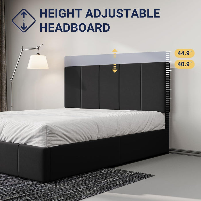 Full Size Dutch Velvet Upholstered Platform Bed Frame, Black