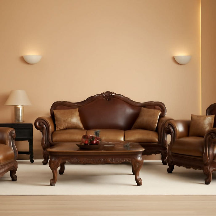 3-PS Living Room Set, Traditional Collection Including Sofa W/3 Pillows, Loveseat W/2 Pillows and Chair W/1 Pillow, Cherry Oak, Vintage/Victorian