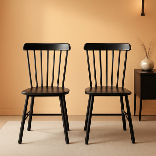 Wooden Windsor Dining Chairs Set of 2 Wood Dining Room Chair Black Spindle Side Kitchen Room Country Farmhouse Chairs