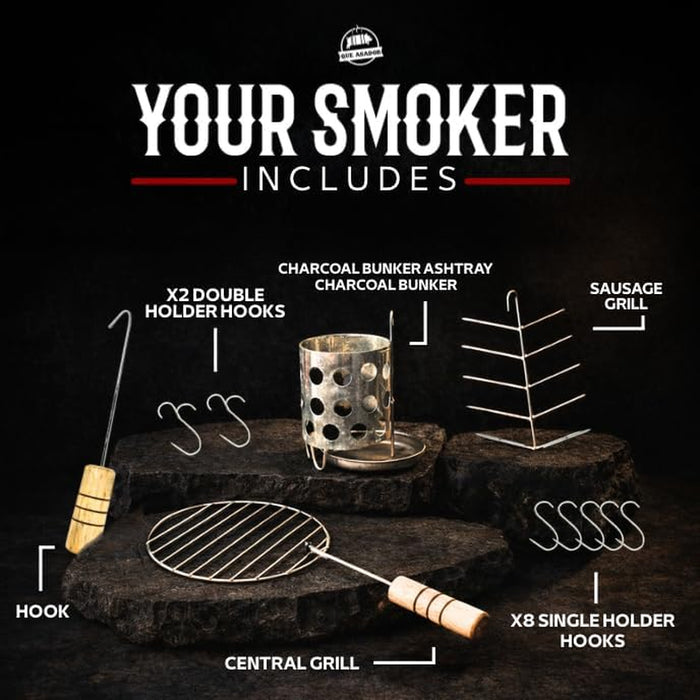 (16 Pound) 2-In-1 Smoker Barrel Vertical Grill - Premium 304 Stainless Steel - Barril Charcoal BBQ Thermometer & Ventilation - Cooking Accessories Meat Kit - Portable Outdoor, Camping -