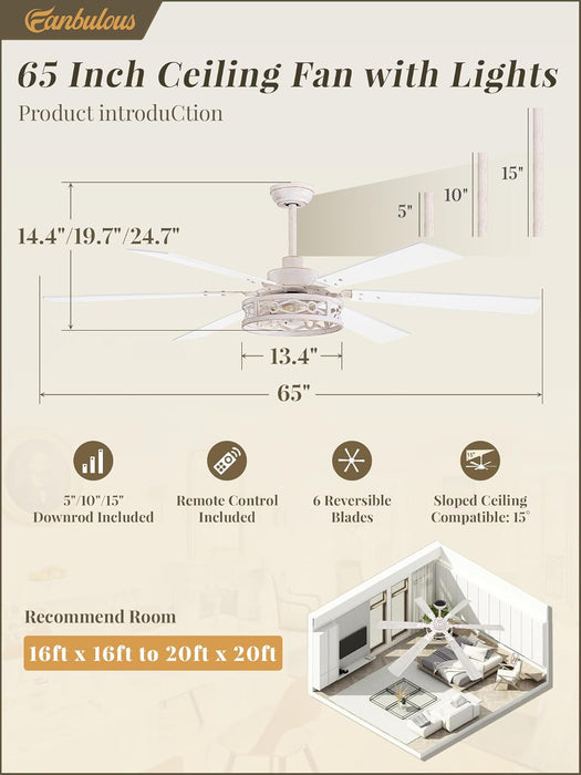 65 Inch White Caged Ceiling Fan With Remote