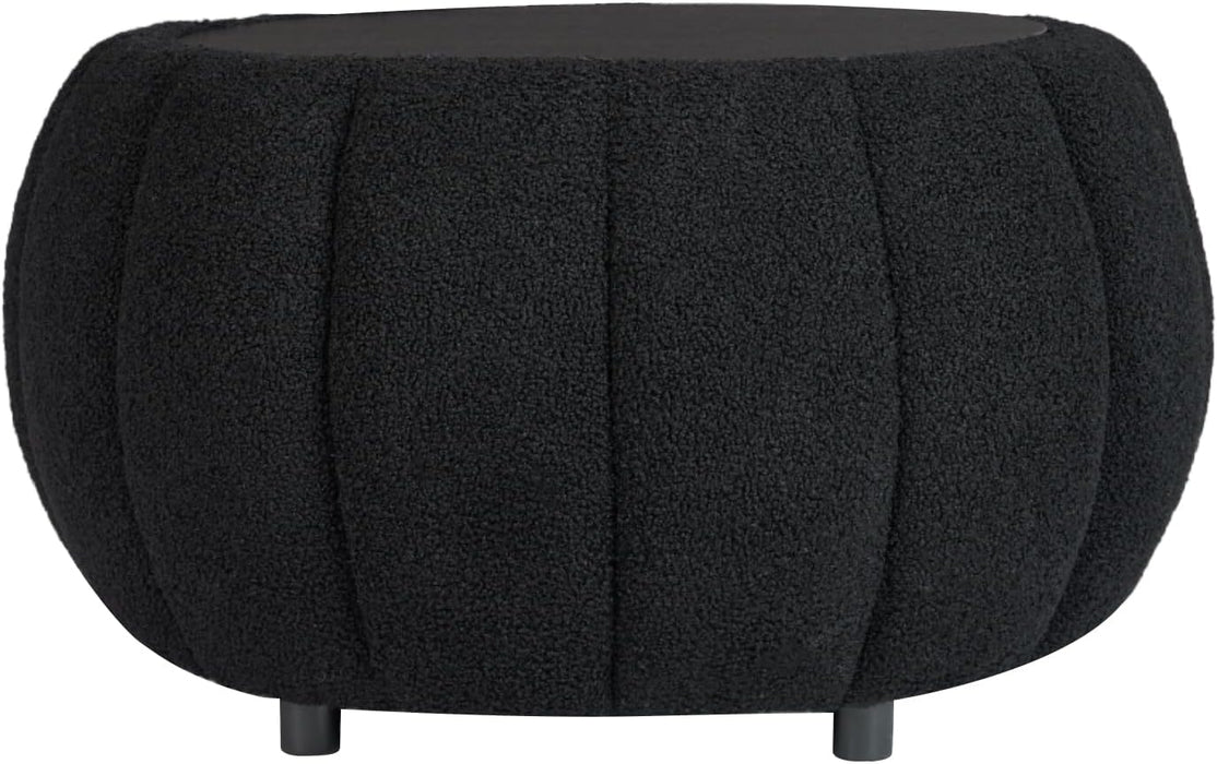 30 Inches Large round Storage Ottoman, Modern Upholstered Ottoman Coffee Table, Wooden Top, Soft Teddy Fabric Surface, for Living Room, Bedroom, Pumpkin Shape, Black