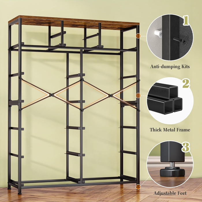 Dresser for Bedroom with 10+4 Storage Drawers, Chest of Drawers, Sturdy Metal Frame & Wood Top, Hallway, Closets, Living Room, 52.2" H X 37.4" W X 11.8" D, Rustic Brown