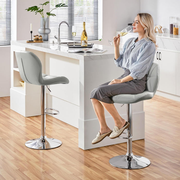 Bar Stools Set of 4, PU Leather Swivel Barstools, Height Adjustable Counter Stools with Backrest Fot Kitchen Home Bar, Light Grey
