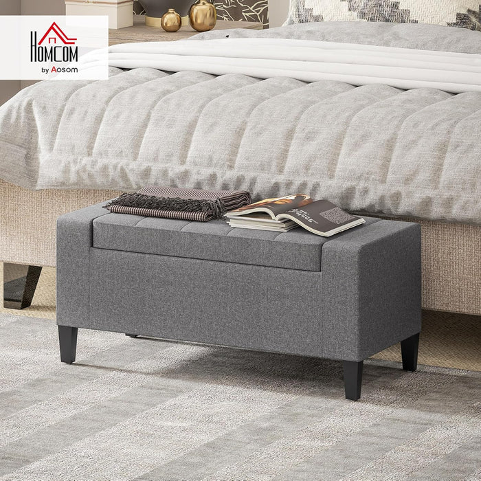 Storage Ottoman, Linen Upholstered Storage Bench with Lift Top and Button Tufted for Living Room, Gray