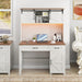 Farmhouse 47" Executive Desk, Computer Desk with 2 Drawers, LED Light and Storage Cabinet, Home Office Desk with Hutch, Charging Hub, Workstation for Home Office and Study,Unique White.