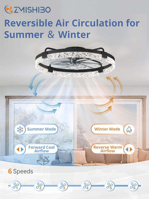 Ceiling Fans with Lights and Remote, 24 Inch Flush Mount Fan Light, 6 Speeds, 3CCT, Dimmable, Low Profile Ceiling Fan, Modern Ceiling Fan with Light for Bedroom and Living Room, Black