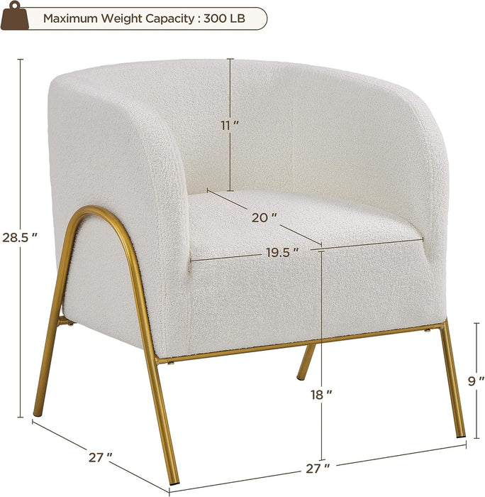 Accent Chair Set of 2, Armchair Set, Side Chairs for Living Room, Boucle Fabric Vanity Chairs with Gold Legs for Bedroom Office Reading Nook, Ivory