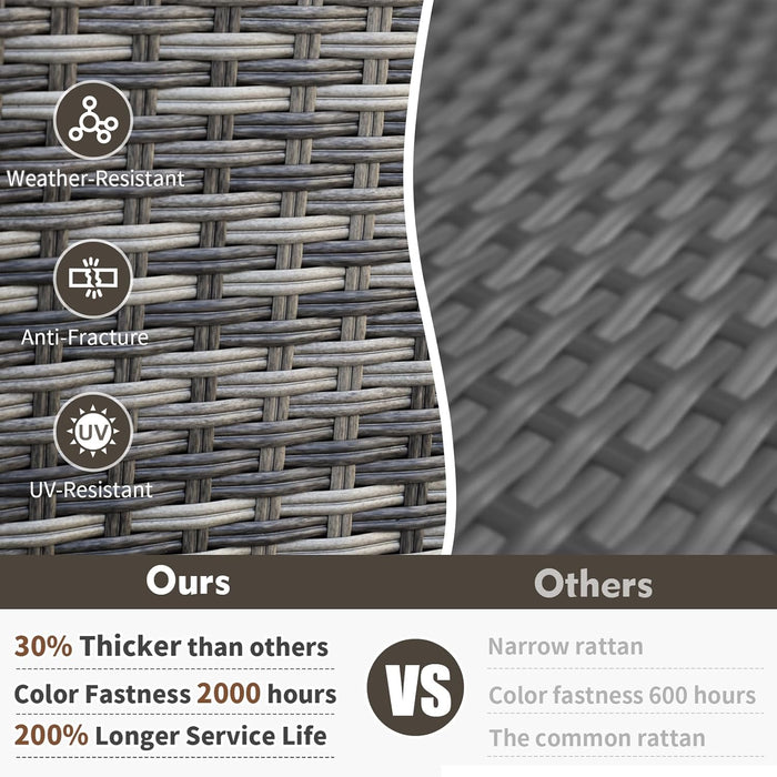 7 Pieces Patio Furniture Sets,Outdoor Rattan Furniture Conversation Sets with 2 Wood Armrests Swivel Rocker Chairs, 2 Ottoman, 2-Seat Sofa and Coffee Table(Grey)