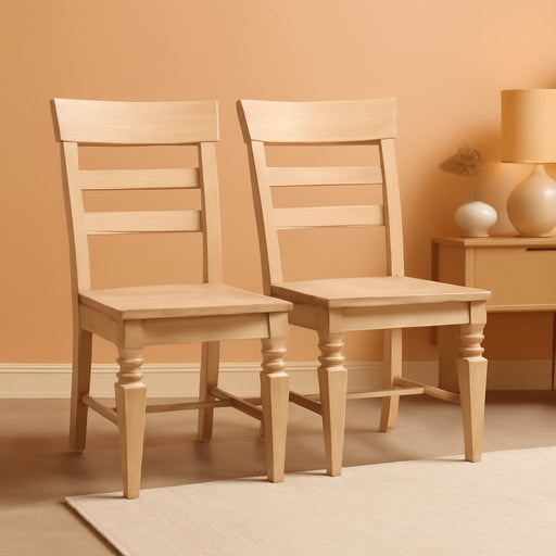 Set of Two Java Dining Chairs Seats 225Lbs Wt Capacity, Solid Real Wood, Sturdy Parawood, 19.7"W X 22"D X 36.6"H, DIY, Paint/Stain Ready, Unfinished