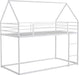Bunk Bed Twin over Twin Metal Floor Bunk Bed with Ladder, House Shaped Bunk Bed Frame with Metal Slats for Dormitory and Bedroom, Space Saving, No Box Spring Needed