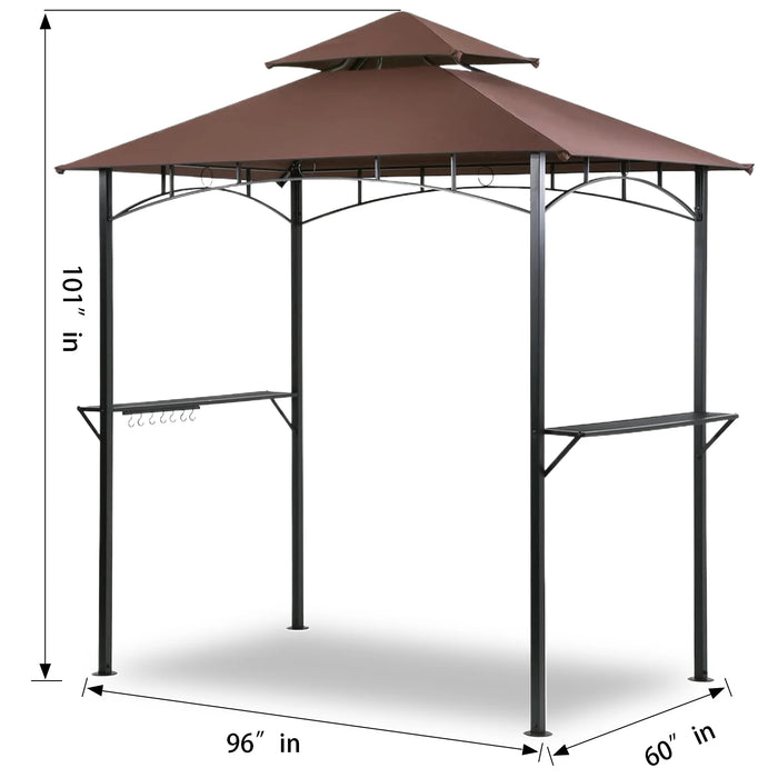 Outdoor Grill Gazebo Tent BBQ Canopy for Outdoor Grill Shelter BBQ Grill Gazebo Hardtop (L96 X W60 X H101 Inch) Brown