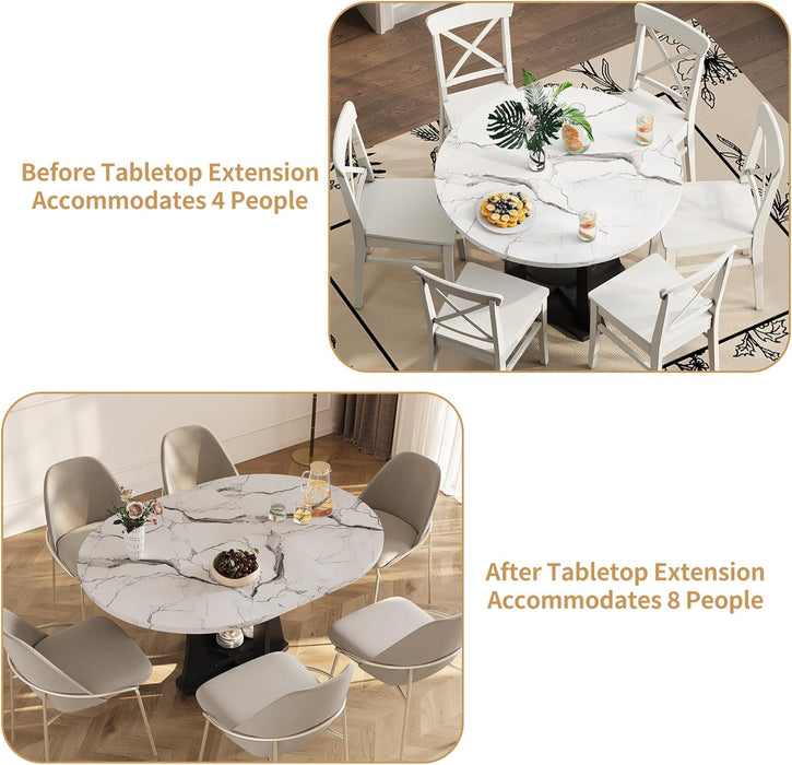 Extendable Dining Table 43To59 WhiteFauxMarble Oval