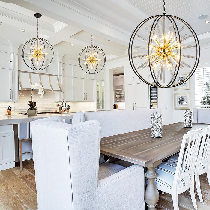 Modern Black and Gold Sputnik Chandelier for Living Room | D22" 10-Light Globe Chandelier round Hanging Chandelier for Foyer Entryway Stairway Kitchen Island