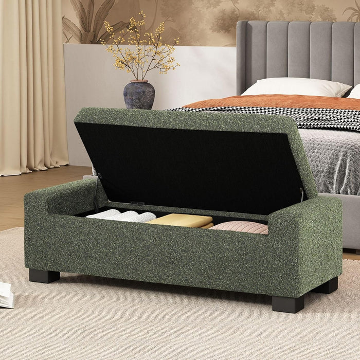50" Ottoman Bench with Storage, Upholstered Seating Foot Rest Stool Furniture for Bedroom, Living Room, Entryway, Blackish Green