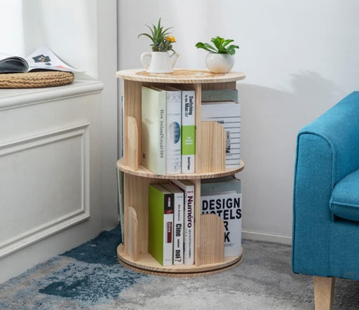 Wooden Rotating Bookshelf 2Tier Floor Display Rack
