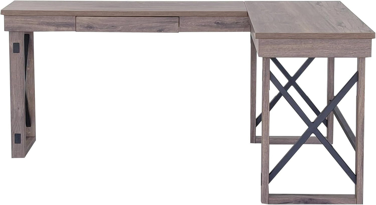 LYS L-Shaped Industrial Desk - Gray Oak Top - 29.50" Height X 67" Width X 52.13" Depth