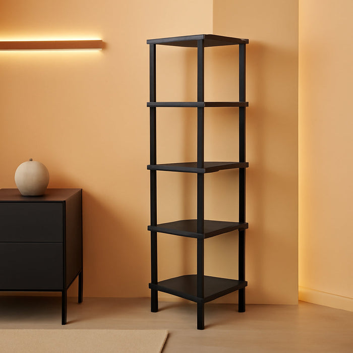 Corner Shelf Stand, Industrial 5-Tier Wall Corner Bookshelf with Metal Frame, Plant Corner Display Shelf, Corner Bookcase for Small Spaces, Bedroom, Living Room, Black BK33CJ01