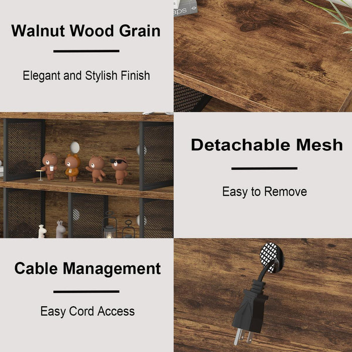 Rustic Horizontal Bookshelf, Industrial Bookcase Cube Storage Organizer, Wide Large Metal Wooden Office Cube Shelf, Farmhouse Low Long Book Shelf for Home Bedroom Living Room, Rustic Brown, 63 In