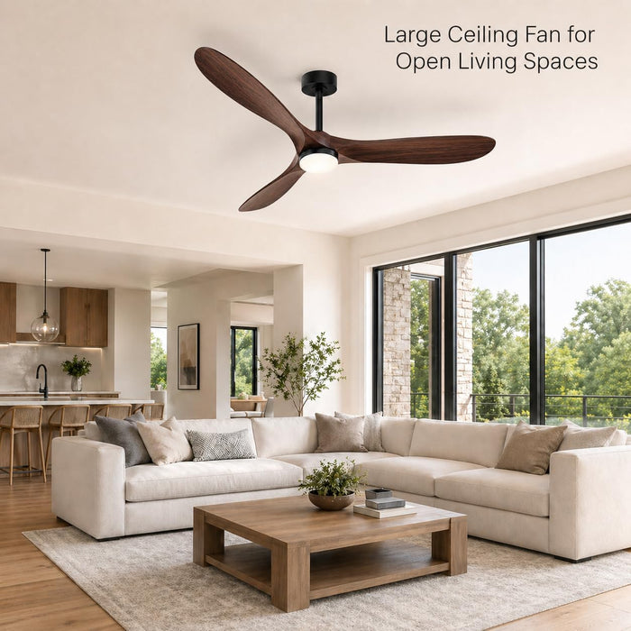 60" Ceiling Fan with Light, Walnut Wood-Look ABS Plastic Blades