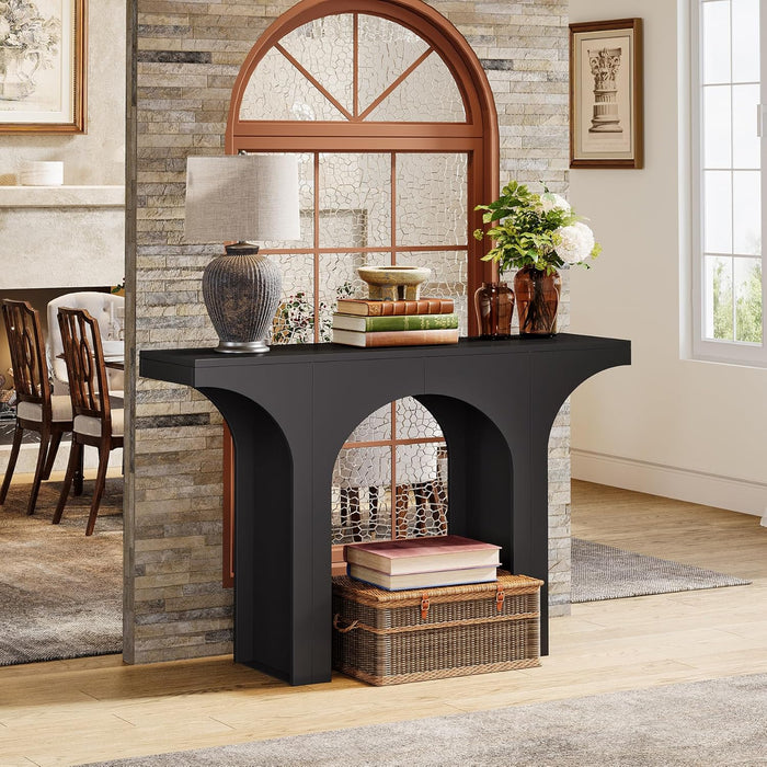 Modern Console Table with Arched Base, 47-Inch Black Entryway Sofa Table, Narrow Hallway Table, Wood Foyer Accent Table for Living Room, Entrance, Hallway, Easy Assembled(1 Pack)