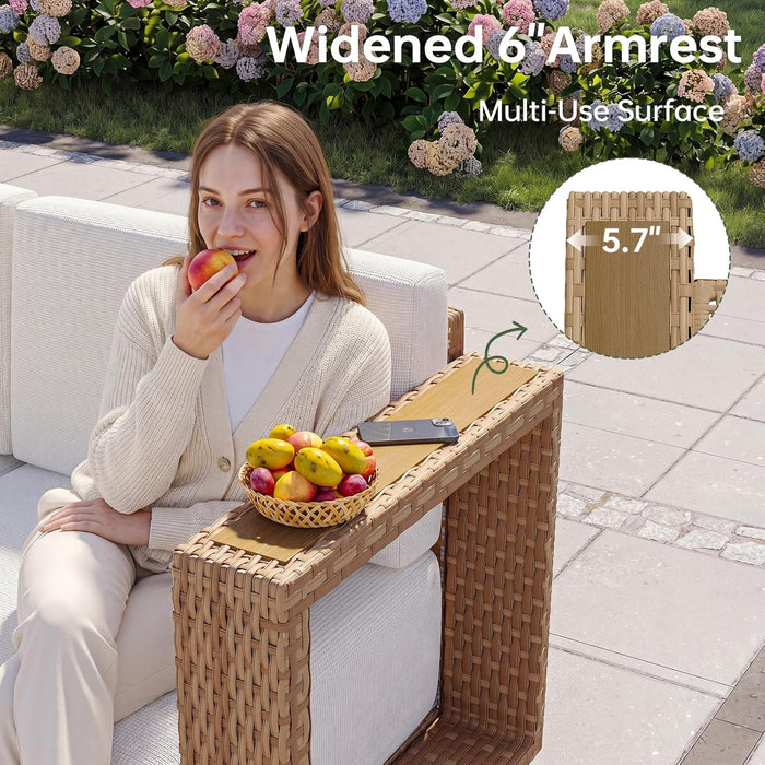 Patio Furniture Set, 6 Piece Outdoor Wicker Sofa, Yellow/Beige