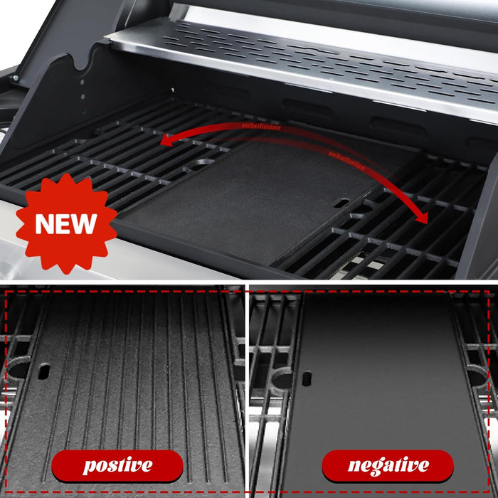 4-Burner Propane Gas Grill with Side Burner, 46,000 BTU Outdoor BBQ Grill with Porcelain-Enameled Cast Iron Grates and Griddle Pan, Built-In Thermometer Stainless Steel Grill for Outdoor Cooking